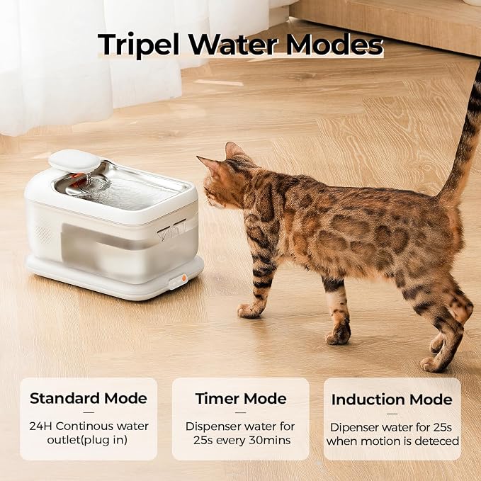 Cordless Cat Water Fountain, Automatic Pet Water Fountain Battery Operated, 4.5L with Stainless Steel Tray for Cats Dogs Multiple Pets Indoor, Wireless Water Pump and Ultra-Quiet S7 Air White