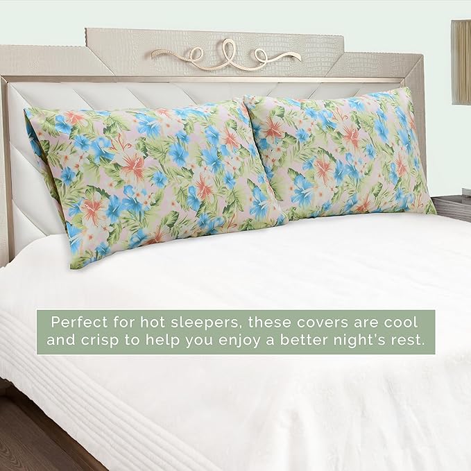 Elegant Comfort Ultra Soft Set of 2 Floral Print Pillowcases - 1500 Premium Hotel Quality Microfiber, Soft and Smooth Envelope Closure 2-Piece Pillow Covers - King, Magnolia