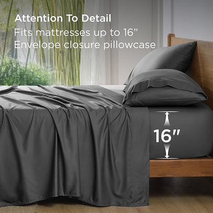 Bedsure Full Size Bed Sheets, Cooling Sheets, Rayon Derived from Bamboo, PureWoven, Breathable & Soft, Deep Pocket Up to 16 Inches, Hotel Luxury Silky Bedding for Hot Sleepers, Grey