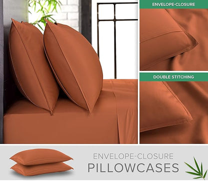 Pure Bamboo Full Sheets, Genuine 100% Organic Viscose Derived from Bamboo Bed Sheet Set, Luxuriously Soft & Cooling, Double Stitching, 2 Year Quality Promise (Full, Terracotta)