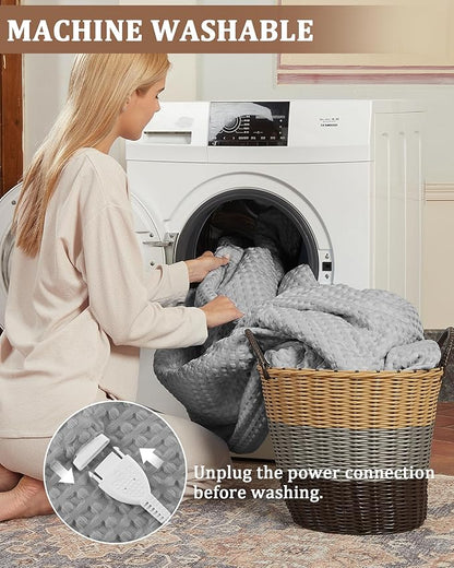 CAROMIO Heated Blanket Queen Size with LCD Dual Controller, Waffle Weave Fast Heating Electric Blankets, 10 Heat Levels & 1-12H Time Settings, ETL Certified, Machine Washable, Grey, 84" x 90"