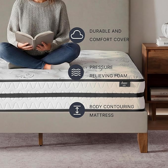 Signature Design by Ashley King Size Chime 10 Inch Medium Firm Hybrid Mattress with Cooling Gel Memory Foam for Pressure Relief, Fiberglass Free, Mattress In A Box