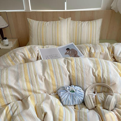 EAVD Retro Striped Duvet Cover Twin Soft Washed Cotton Bedding Set 3-Piece Colorful Pinstriped Bedding Set with 2 Pillowcases Modern Farmhouse Geometric Duvet Cover with Zipper Closure