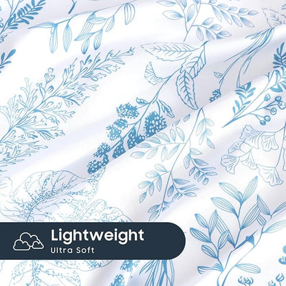 Wake In Cloud - Floral Duvet Cover Set, Botanical Vintage Flower Coquette Cottagecore Aesthetic for Women Teen Girls, Soft Lightweight Bedding, 3-Piece, Blue, Queen Size