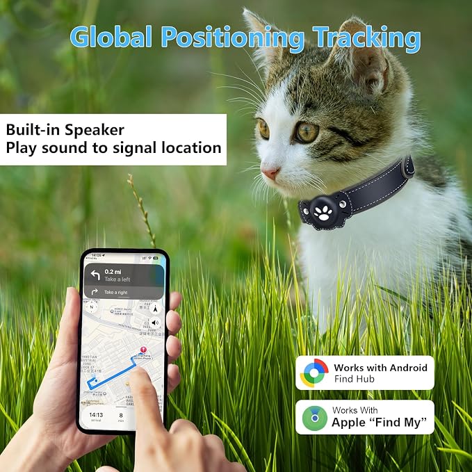 2-in-1 GPS Tracker for Cats: Smart Pet Collar with Real-Time Tracking,No Monthly Fee/Subscription (iOS & Android) Waterproof, Anti-Lost,365-Day Long Battery Life GPS Tracker Cat Collar (Blue)