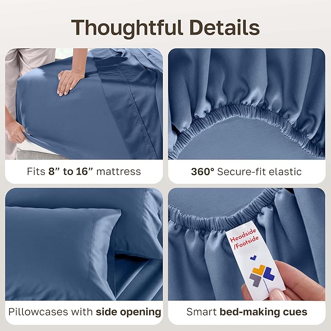 California Design Den - Bedsheet King Size Set, Soft 100% Cotton Sheets Deep Pockets Set, Snug Fit Elastic, 500 Thread Count Sateen, Sheet Sets for Bed (Navy Blue)