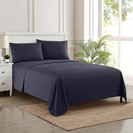 King Size Sheets - Breathable Luxury Bed Sheets with Full Elastic & Secure Corner Straps Built In - 1800 Supreme Collection Extra Soft Deep Pocket Bedding, Sheet Set, EXTRA DEEP pocket - King, Navy