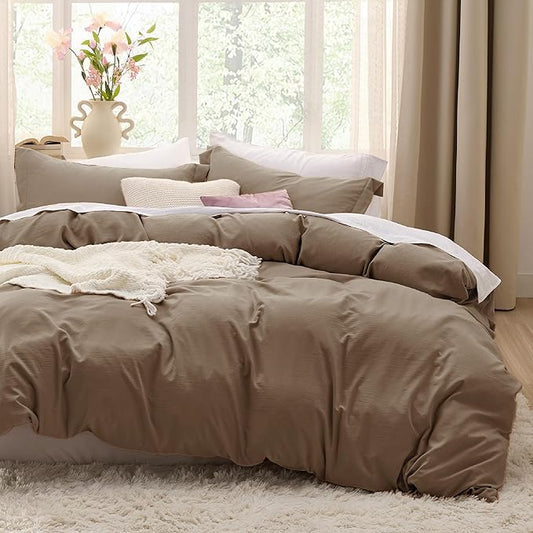 Bedsure Coffee Duvet Cover King Size - 3 Pieces Prewashed Cotton-Like Extra Soft Bedding Set, Includes 1 Duvet Cover 104x90 Inches with Zipper Closure & 2 Pillow Shams, Comforter Not Included
