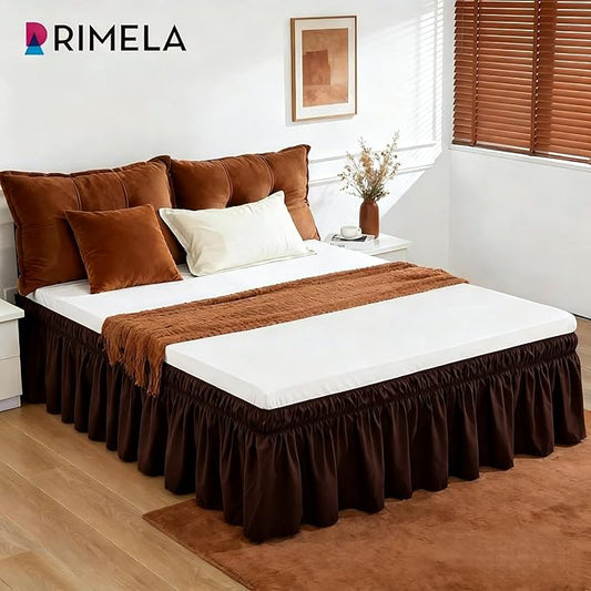 RIMELA Bed Skirt King Size 18 Inch Drop, Elastic Bed Skirting for Bed Base and Frame, Bedding Dust Ruffle Easy to Install,Wrap Around Adjustable Bedskirt, Chocolate Brown