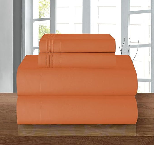 Elegant Comfort Luxury 1500 Premium Hotel Quality Microfiber 4-Piece Sheet Set - Wrinkle Resistant, All Around Elastic Fitted Sheet, Deep Pocket up to 16", Twin/Twin XL, Coral