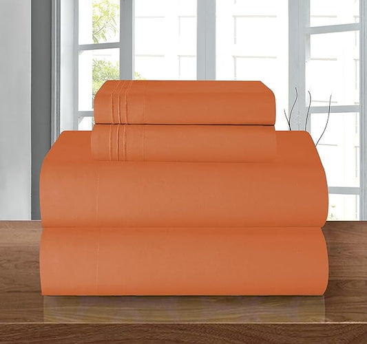Elegant Comfort Luxury 1500 Premium Hotel Quality Microfiber 4-Piece Sheet Set - Wrinkle Resistant, All Around Elastic Fitted Sheet, Deep Pocket up to 16", King, Coral