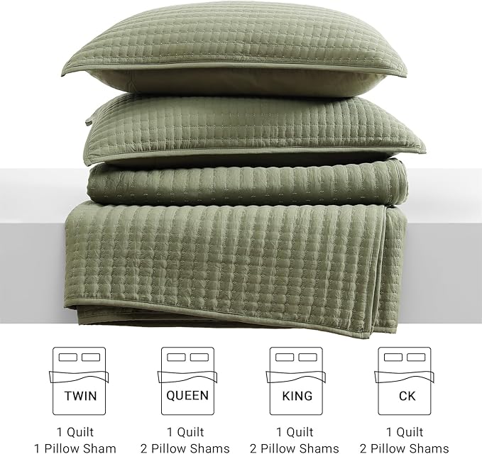 WRENSONGE Olive Green California/Oversized King Size Quilt Bedding Set with 2 Pillow Shams -3 Pieces Lightweight Soft Bedspreads Coverlet for All Season