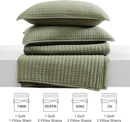 WRENSONGE Twin Quilt-2 Pieces Lightweight Bedspreads Olive Green Twin Quilt Bedding Set for All Seasons, Soft Summer Coverlet Suitable for Bed, Couch, Quilt Blanket
