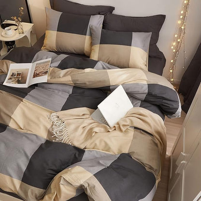 HighBuy Khaki Queen Comforter Set Buffalo Plaid Checkered Bedding Comforter Set Modern Style Gingham Comforter with 2 Pillow Shams Grid Pattern Bedding Comforter Queen for Boys Men All Season
