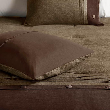 Madison Park Boone Cozy Comforter Set, Faux Suede, Deluxe Hotel Styling All Season Down Alternative Bedding Matching Shams, Decorative Pillow, Queen (90 in x 90 in), Rustic Brown 7 Piece