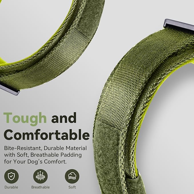 2026 Upgrade Waterproof Tactical AirTag Dog Collar, Built in AirTag Holder | Comfortable Control Handle, Quick Release Metal Buckle, Durable 1000D Nylon, For Medium to Large Dogs, Army Green, M