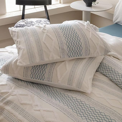 Houseri Tufted Blue Comforter Set Twin Jacquard Bedding Shabby Chic Farmhouse Bed Sets Twin