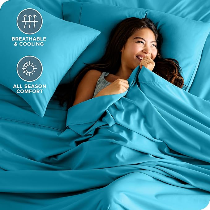 Bare Home Split Head Flex King Sheet Set - 1800 Ultra-Soft Microfiber Bed Sheets - Double Brushed - Deep Pockets - Easy Fit - 4 Piece Set - Bedding Sheets & Pillowcases (Aqua)
