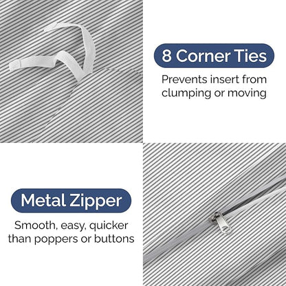 Duvet Cover King Size Set - Extra Soft King Duvet Cover 104" x 90" with 2 Pillow Shams - Hotel Luxury, Easy Care & Fade Free with Zipper Closures & Ties - All Season, Comfy & Breathable (Grey Stripes)