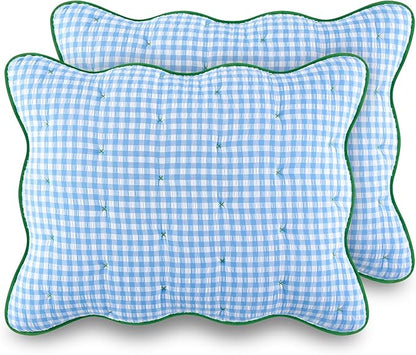 kate spade new york Joyful Gingham 3-Piece Full Queen Quilt Bedding Set, Poly-Cotton Blend Reversible Cover, All Season Warmth Bedding, Machine Washable, Windy Blue