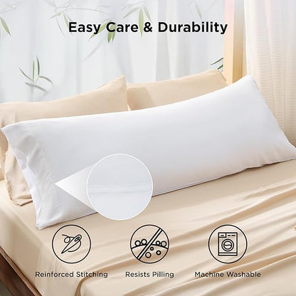 Bedsure Body Pillow Cover, Cooling Body Pillow Pillowcase for Hot Sleepers, Rayon Derived from Bamboo White Pillowcase, PureWoven Silky Soft Long Pillow Case Cover with Envelope Closure, 20x54 Inches
