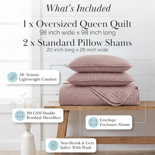 Southshore Fine Living, Inc. Full/Queen Quilt Set, Full Size Quilts with 2 Matching Pillow Shams, Lightweight Quilt Coverlet, Lightweight, Easy Care Machine Washable Queen Size Bedspread, Lavender