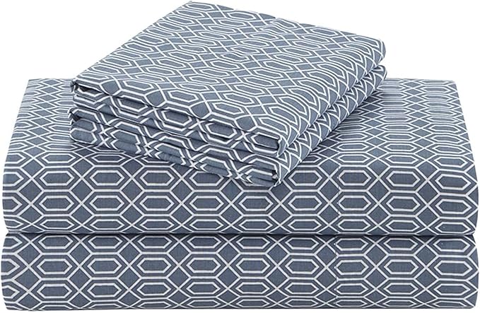 Comfort Spaces 100% Cotton Sheets Twin, Breathable, Naturally Cool Cotton Sheets, Soft Cotton Bed Sheets with 14" Elastic Pocket Fits up to 16" Mattress, All Seasons Sheet Set, Diamond Blue 3 Piece