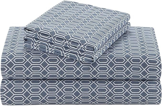Comfort Spaces 100% Cotton Sheets Twin, Breathable, Naturally Cool Cotton Sheets, Soft Cotton Bed Sheets with 14" Elastic Pocket Fits up to 16" Mattress, All Seasons Sheet Set, Diamond Blue 3 Piece