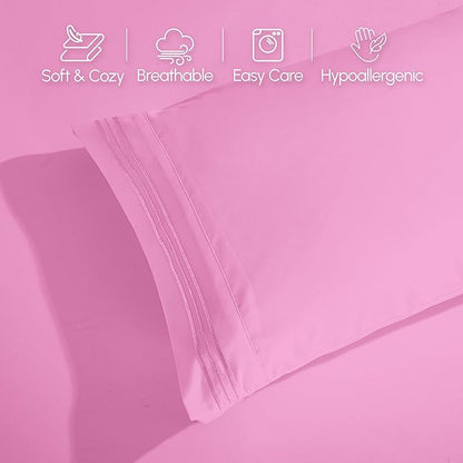 Elegant Comfort Luxurious 1500 Premium Hotel Quality Microfiber 4-Piece Sheet Set, 18-24 Inches Deep - Extra Deep Pocket Sheets - Ultra Soft 4PC Deep Pocket Sheets, California King, Light Pink