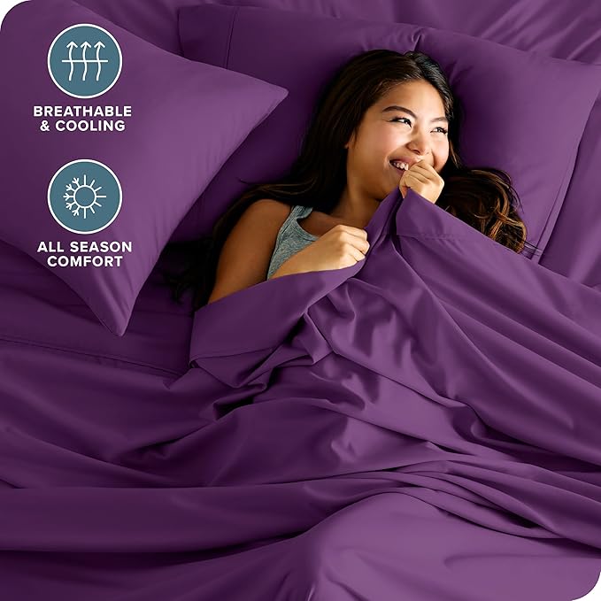 Bare Home King Sheet Set - 1800 Ultra-Soft Microfiber King Bed Sheets - Double Brushed - Deep Pockets - Easy Fit - 4 Piece Set - Bedding Sheets & Pillowcases (King, Plum)