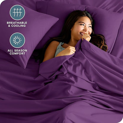 Bare Home King Sheet Set - 1800 Ultra-Soft Microfiber King Bed Sheets - Double Brushed - Deep Pockets - Easy Fit - 4 Piece Set - Bedding Sheets & Pillowcases (King, Plum)