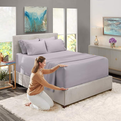 Hearth & Harbor Extra Deep Pocket Queen Sheets Sets - Fits Mattress 18-24 Inches Deep - Extra Deep Pocket Sheets - 6 Piece Queen Size - Light Lavender