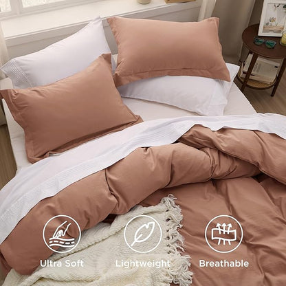 Bedsure Mocha Mousse Duvet Cover Full Size - 3 Pieces Prewashed Extra Soft Cotton-Like Polyester Bedding Set, Includes 1 Duvet Cover 80x90 Inches with Zipper Closure & 2 Pillow Shams, No Comforter