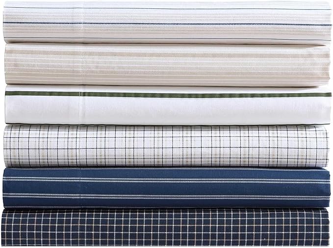 Nautica - Twin XL Sheets, Premium Cotton Percale Bedding Set, Striped Bedding Set, Oeko-Tex Certified (Beaux Stripe Blue, Twin XL)