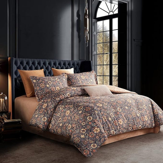 Cupocupa Duvet Cover Queen Size Set - Vintage Soft Bedding with Beautiful Boho Floral Pattern for Queen Size Bed - Comes with Matching Pillowcases for Added Elegance and Comfort