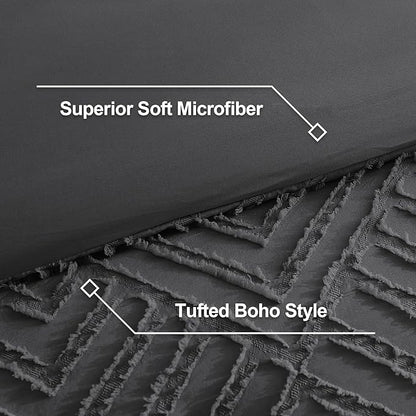 Litanika Oversized King Comforter Set Dark Grey, 3 Pieces Tufted Boho Farmhouse Bedding Comforter Set, Lightweight Fluffy All Season Comforter Set (120x98In Comforter & 2 Pillowcases)