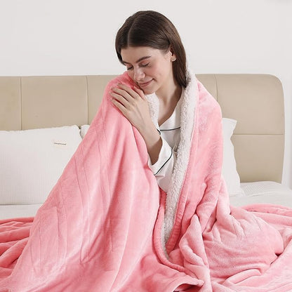ESTINGO Heated Blanket Full Size, Electric Blanket with 6 Heating Levels & 1-10 Hours Auto Off, Machine Washable Plush Heating Blanket with Timer for Bed Camping Office 72" x 84", Pale Pink