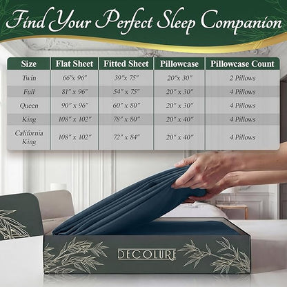 DECOLURE 100% Viscose Derived from Bamboo Sheets Twin Size - Luxury 4 Pc Naturally Cooling Sheets, Ultra Soft Bed Set - Deep 17" Pockets, Durable Double Stitching, Oeko Tex Standard (Navy Blue)