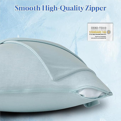 CHOSHOME Cooling Pillow Cases Zipper Pillow Covers Q-Max > 0.45 Zippered Pillowcases for Hot Sleepers, Soft, Breathable, Skin-Friendly, 2 Pack (Standard, 20"x26", Ice Blue)