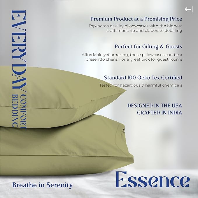 Mayfair Linen 100% Organic Cotton King Size Pillow Cases Set of 2 - Soft Hotel Quality Covers for King Size Pillows (Sage Green), Authentic GOTS Certified, Crisp, Cooling Percale Cotton Pillowcases