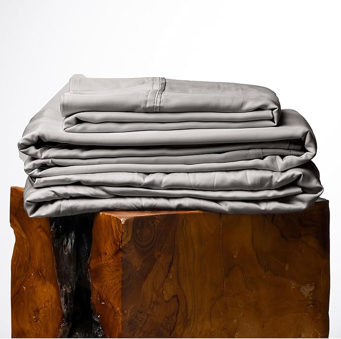 Olive + Crate Tencel Lyocell Eucalyptus Full Sheet Set - Cooling Tencel Sheets for Hot Sleepers with 16 Inch Deep Pocket Fit - Double Bed Sheets - Stone Gray 4-Piece Set