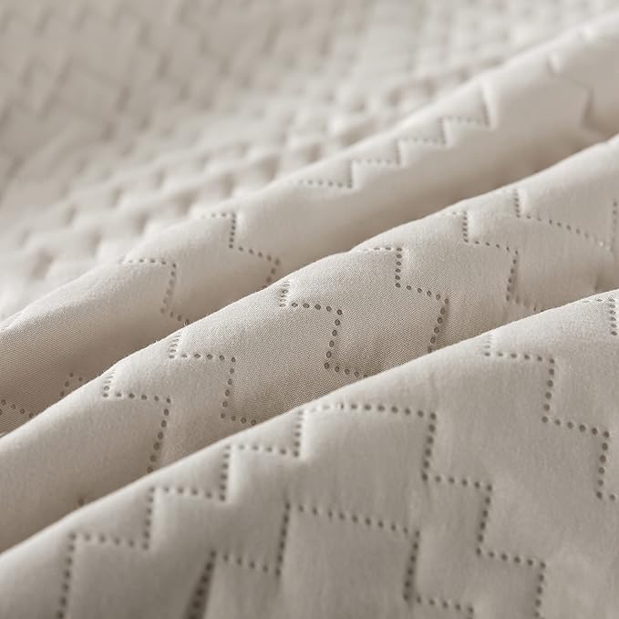 R.SHARE Beige Cream Tan Queen Size Quilt Bedding Sets with Pillow Shams, Boho Lightweight Soft Bedspread Coverlet, Quilted Blanket Thin Comforter Bed Cover for All Season, 3 Pieces, 90x90 inches