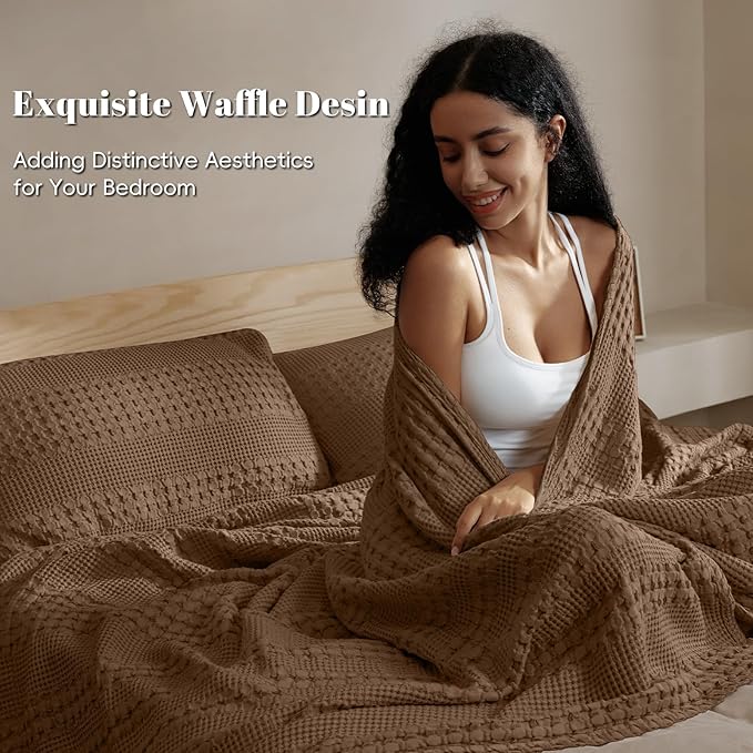 PHF 100% Cotton Waffle Weave Blanket King Size for Bed, Soft Lightweight & Breathable for Spring and Summer, All-Season Comfort, Luxury Aesthetic Blanket for Home Decor, 108"x90", Chocolate