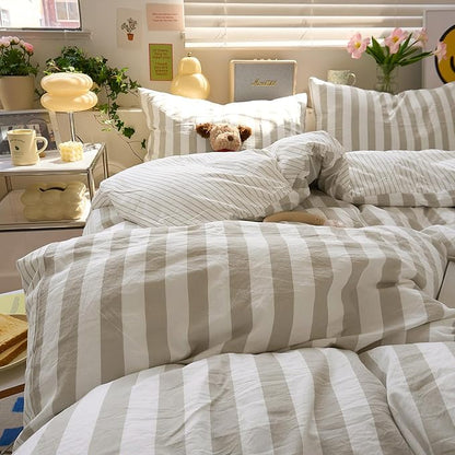 Brown Striped XL Twin Duvet Cover Boho Pattern Twin XL Comforter Cover Lightweight Stripe Dorm Room Farmhouse Duvet Cover Set with Pillowcases Teen Boy Bedding Washed Microfiber Duvet Protector