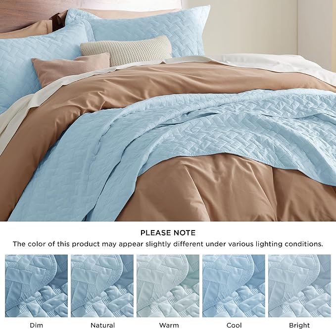 Bedsure Quilts King Size - Lightweight Bedspreads King Size with Basket Weave Pattern, Soft Quilt Bedding Set, Sky Blue Comforter Set Coverlet for All Seasons with 2 Pillow Shams (106" x 96") | Skin-Friendly Soft, All-Season Comfort, Breathable, Lightw...