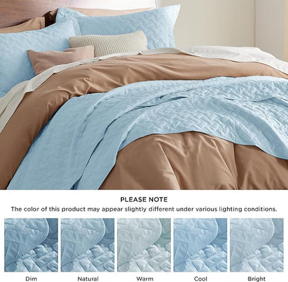 Bedsure Quilts King Size - Lightweight Bedspreads King Size with Basket Weave Pattern, Soft Quilt Bedding Set, Sky Blue Comforter Set Coverlet for All Seasons with 2 Pillow Shams (106" x 96") | Skin-Friendly Soft, All-Season Comfort, Breathable, Lightw...