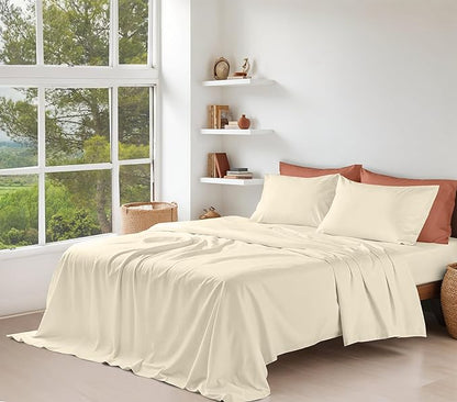 RUVANTI 100% Organic Cotton Sheets King Size, Percale Weave, GOTS Certified, 4-Piece Set, Deep Pocket 15", Crisp & Breathable, Soft Durable Bedding, Sábanas Algodón Orgánico – Cloud Cream