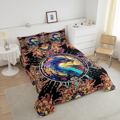 Feelyou Dragon Comforter Set King Size Dragon Stuff Comforter for Boys Girls Teens 3D Print Animal Bedding Set Dragon Decor Duvet Set Room Decor Golden Quilt Set