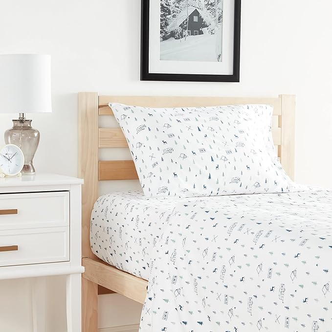 Eddie Bauer - Twin Sheet Set, Cotton Percale Bed Sheets, Crisp & Cool Bed Sheets, Ideal Dorm Essentials (Campout Dark Blue, Twin)
