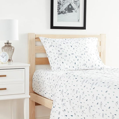 Eddie Bauer - Twin Sheet Set, Cotton Percale Bed Sheets, Crisp & Cool Bed Sheets, Ideal Dorm Essentials (Campout Dark Blue, Twin)